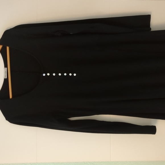 Allen Allen Vintage Ribbed Henley Black A Line Midi Stretchy Dress Minimalist L - Picture 1 of 8